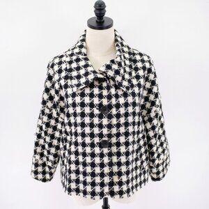 DAMAGED Rafaella Large Black White Tweed Plaid Sport Coat Wool Acrylic Polyester
